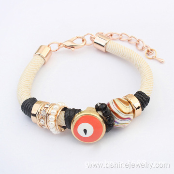 Mesh Crystals Evil Eye Beads Bracelet Handmade Pearl Bangle